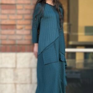 Green Asymmetrical Maxi Dress with Long Sleeves